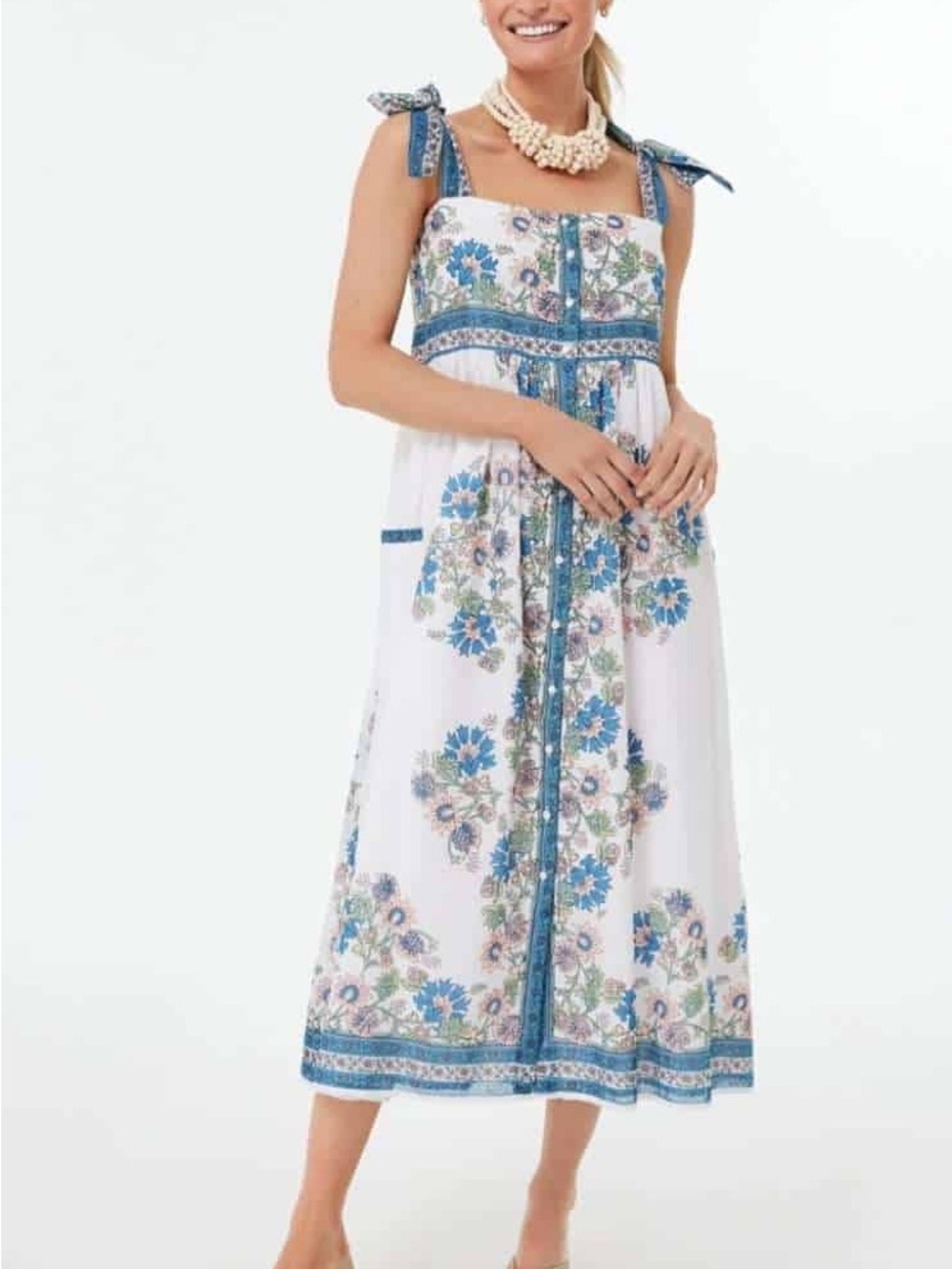 Juliet Dunn white floral maxi dress with tie straps
